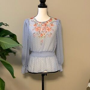 Meraki Light Blue Floral Embroidered Blouse sz s EUC B53
